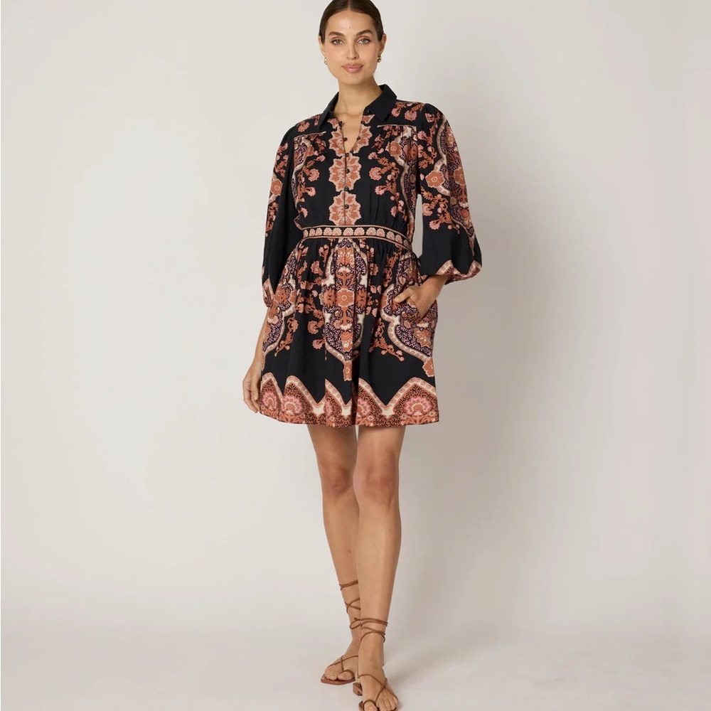 Leigh Mixed Print Long Sleeve Cotton & Linen Minidress
